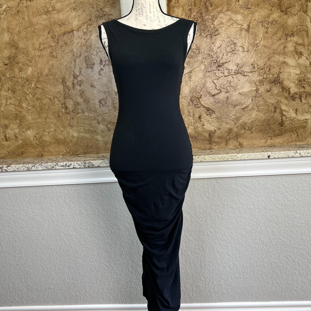 Standard James Perse‎ Bodycon Midi Tank Dress Womens 1 Ruched Sleeveless Black